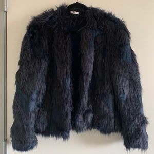 Mango Navy Blue Faux Fur Jacket